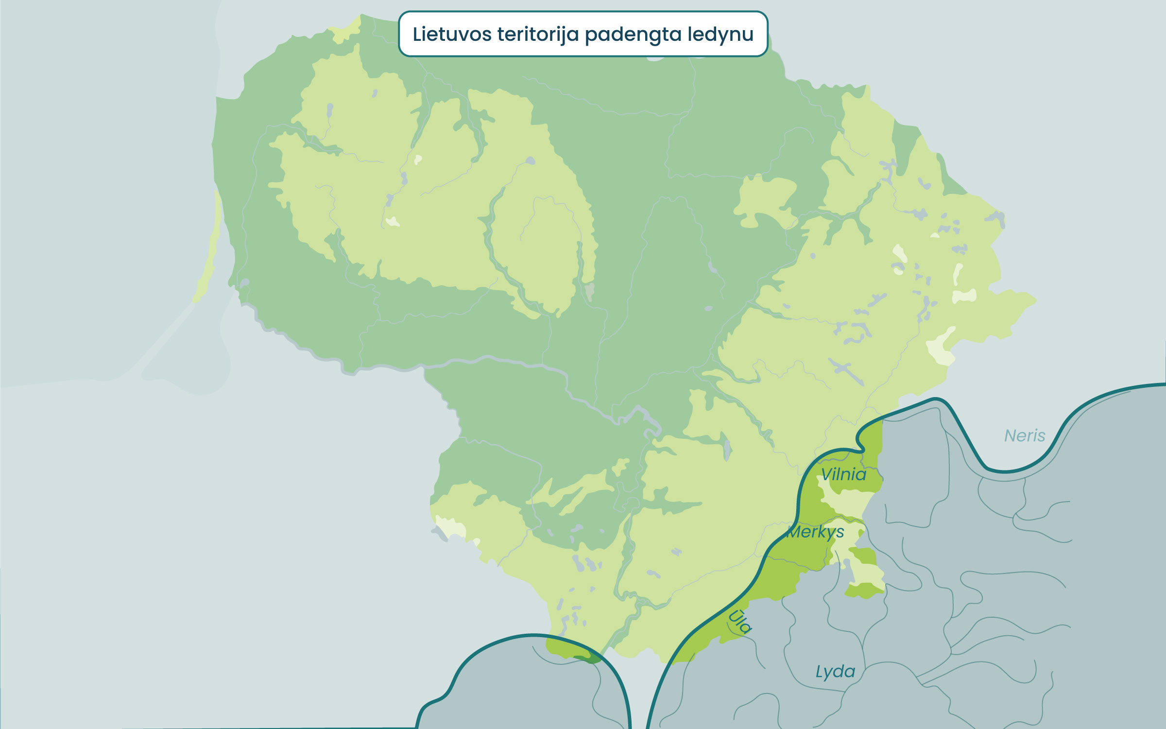 Lietuvos teritorijos, padengtos ledynu, žemėlapis