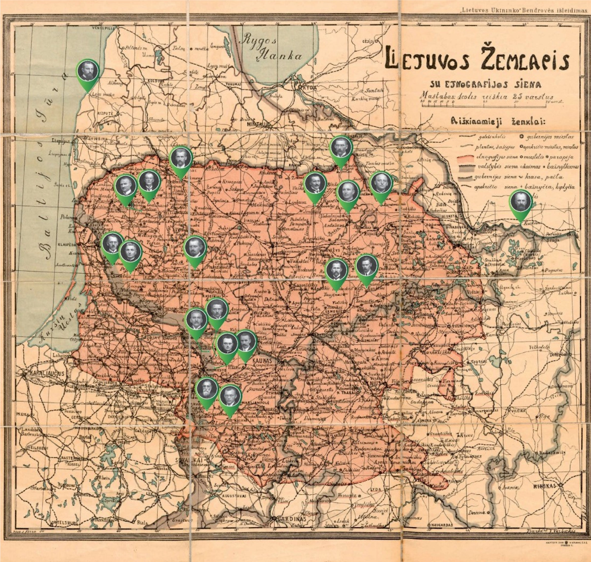 nfografikas – 1918 m. vasario 16 d. Lietuvos nepriklausomybės akto signatarų gimtinės.